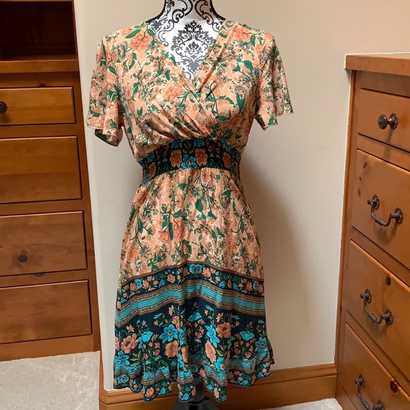 Peach Floral Boho Dress - Picture 3 of 5